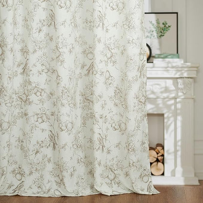 jinchan Linen Floral Curtains for Living Room 63 Inch Length Taupe Printed - Image 7