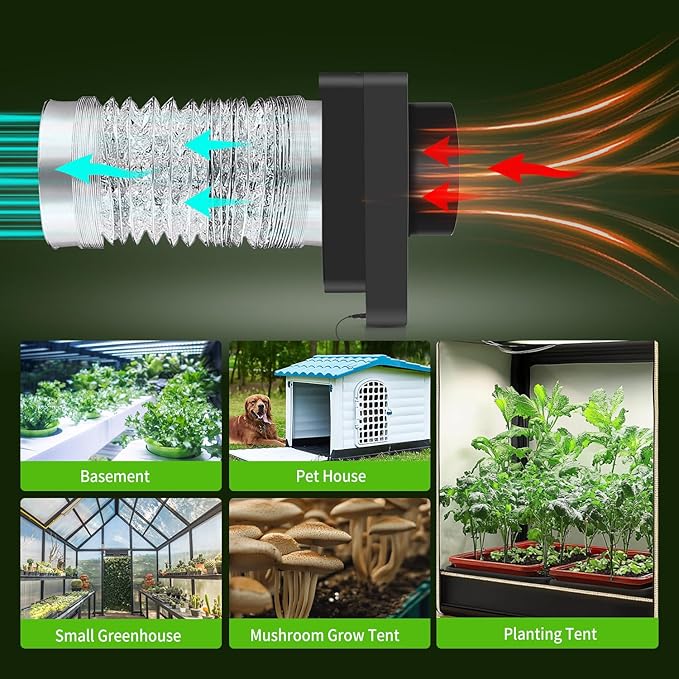 4-Inch Grow Tent Inline Duct Fan, Smart Temperature & Humidity Control - Image 6