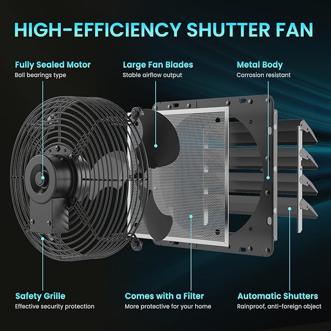 HG Power 14 Inch Shutter Exhaust Fan, 882CFM High-Speed Vent Fan, 1400RPM Wall - Image 4