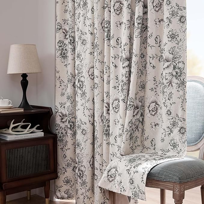 jinchan Blackout Linen Blend Curtain Floral Blackout Curtains - Image 8