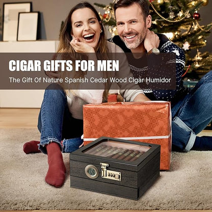 Cigar Humidor, Cedar Wood Humidor Cigar Box, Glass Top Desktop Humidor - Image 9
