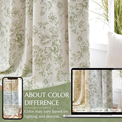 jinchan Blackout Curtains Linen Blend Floral Curtain - Image 6