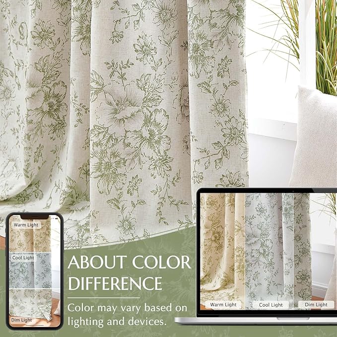 jinchan Blackout Curtains Linen Blend Floral Curtain - Image 6