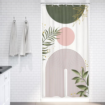 Small Stall Boho Shower Curtain 36Wx72H RV Green Pink Modern Mid Century - Image 2
