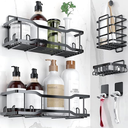 Shower Caddy Bathroom Shelves, The Athena Silken 4 Set, 40LB Capacity, Adhesive by Tribal+Cooking