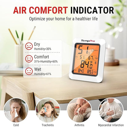 TempPro Hygrometer Thermometer for House, Backlit Humidity Meter Temperature - Image 7