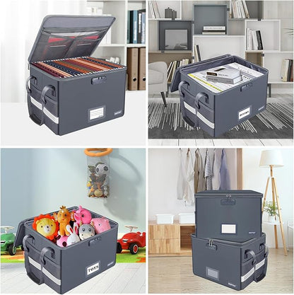 ENGPOW File Box with Lock, Fireproof Document Box with Zipper Lid, Collapsible - Image 2