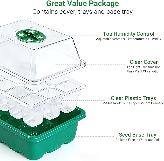 Seed Starter Kit 10-Pack with Humidity Dome, 120 Cells Propagation Trays & Base - Image 3