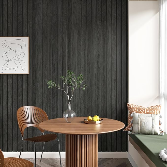 Grey/Black 3D Wood Panels for Wall Decor 200"x12" Peel and Stick Faux Wood Wall - Image 4