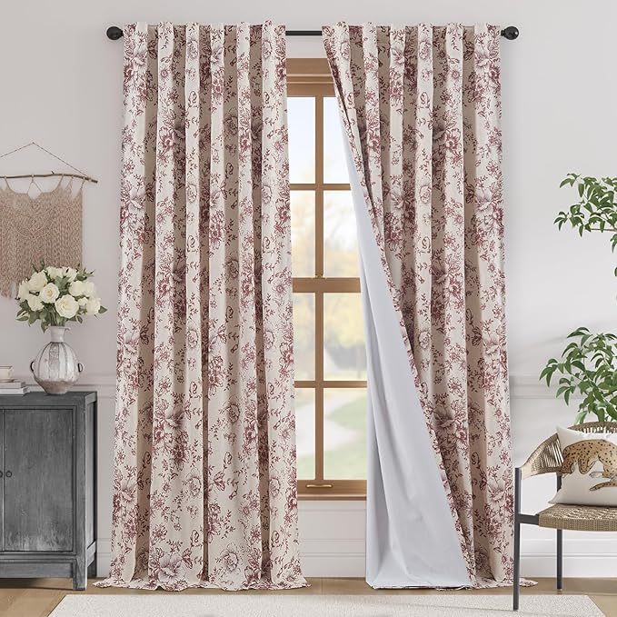 jinchan Blackout Floral Curtains Linen Blend Curtain by JINCHAN