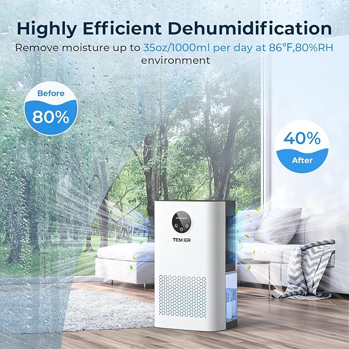 TENKER Dehumidifier for Home, 77 OZ Water Tank Dehumidifiers, Quiet Dehumidifier - Image 3