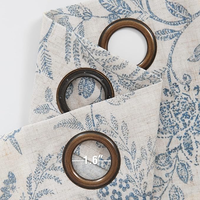 Vangao Blue Floral Linen Curtains - Image 3