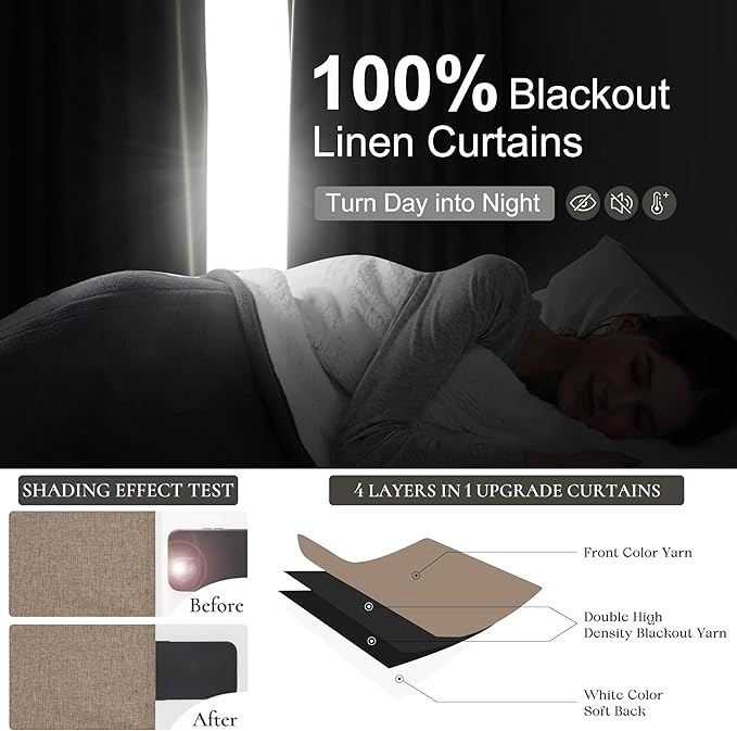 Dark Flax 60 Inch Extra Wide Pinch Pleated Blackout Bedroom Curtains 96 Inches - Image 2