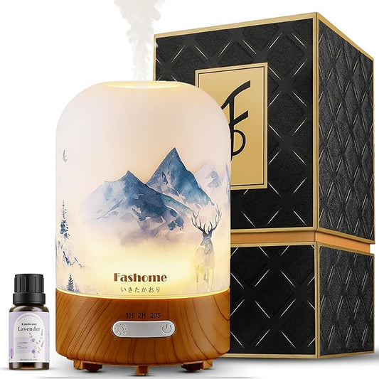 Essential Oil Diffuser Hand Blown Glass, 100ml Small Aromatherapy Diffuser by Fashome