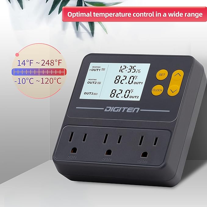 Reptile Temperature Controller, 3 Outlet Timer Thermostat - Image 3