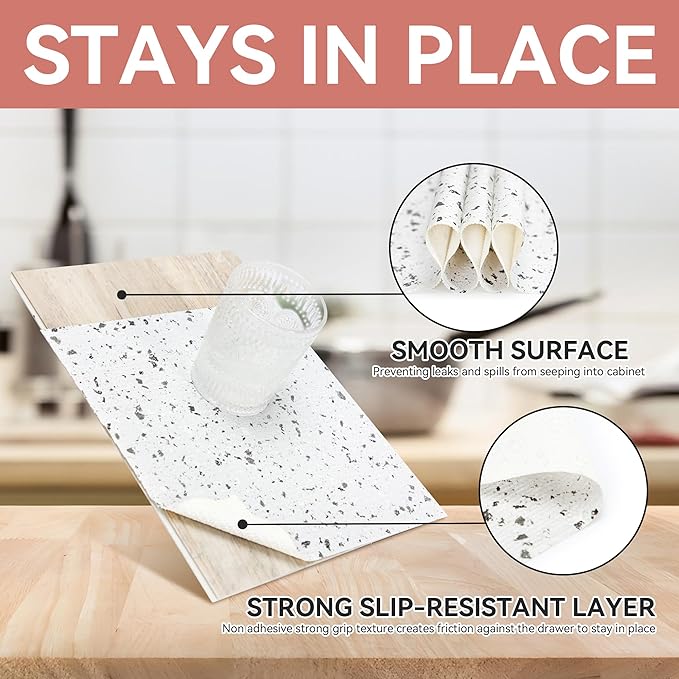 RAY STAR Shelf Liner, Non Adhesive Terrazzo Marble Cabinet Liner - Image 3