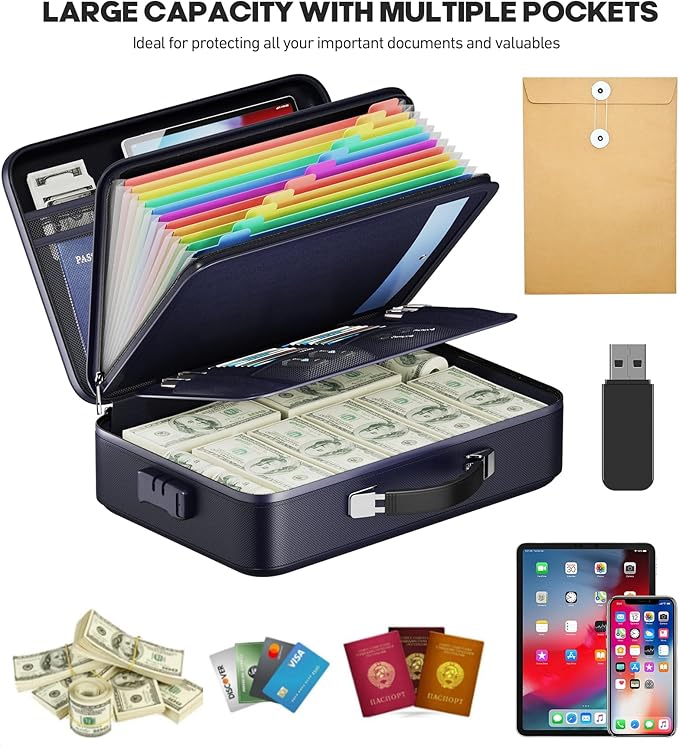 Fireproof Document Box, Hard Case Highly Flame-Resistant Fire Proof Waterproof - Image 3