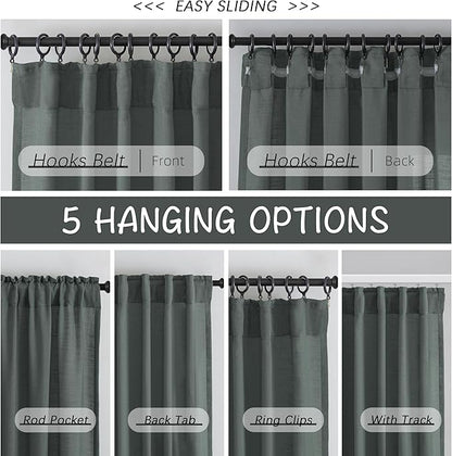 Dark Grey Back Tab Linen Curtains 96 Inches Long 2 Panels Set Modern Farmhouse - Image 3