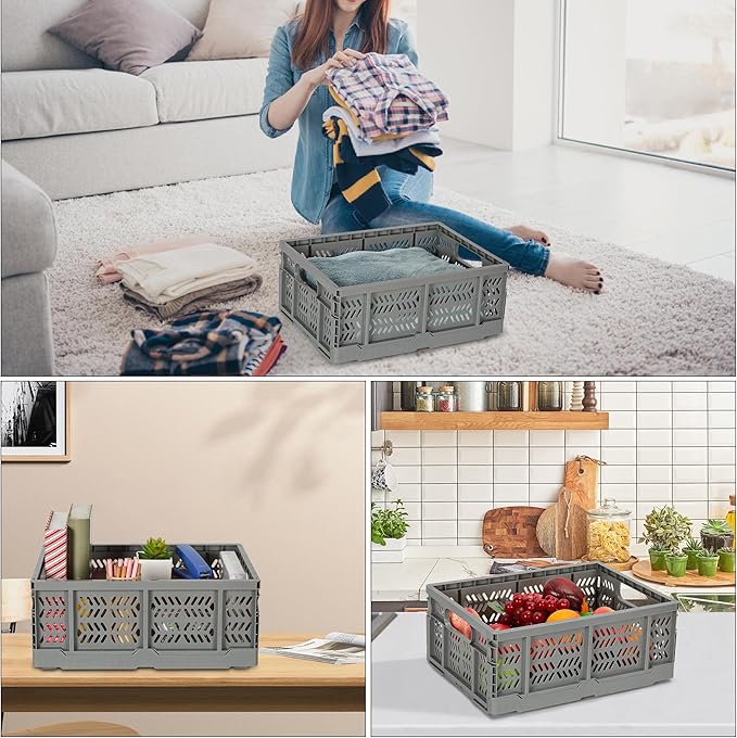Heavy Duty Plastic Milk Crates for Storage, Collapsible Storage Basket - Image 2