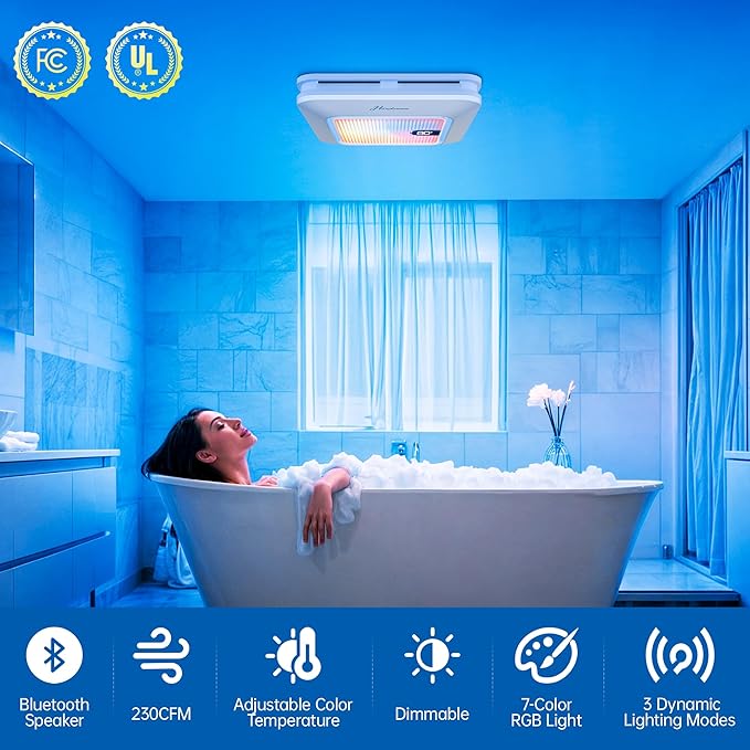 Bathroom Exhaust Fan with Bluetooth Speaker, 230 CFM 1.0 Sone Bathroom Exhaust - Image 7