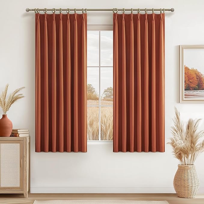 Fall Burnt Orange Curtains Blackout 54 Inches Long 2 Panels Set, Terracotta by QJMYDECO
