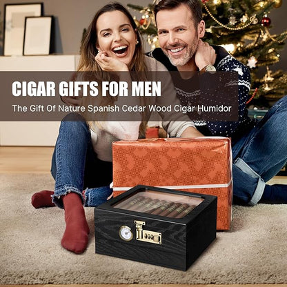 Cigar Humidor, Cedar Wood Humidor Cigar Box, Glass Top Desktop Humidor - Image 8