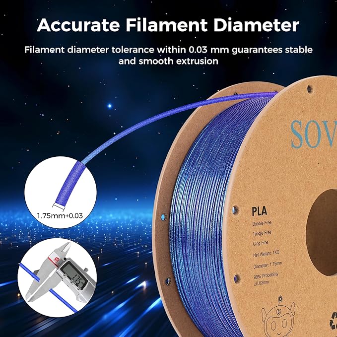 Sovol Silk PLA Filament with Blue Glitter 1kg 1.75mm, Color Changeable 3D - Image 5