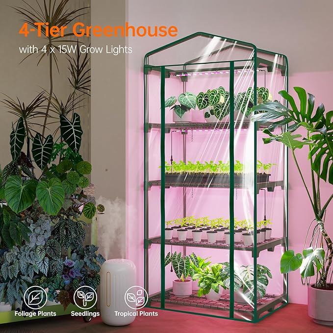 Bstrip Indoor Greenhouse with Grow Lights, 4 Tier 27.2" L×19.9" W×61.8" H Mini - Image 4