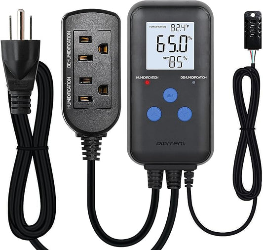 Digital Humidity Controller, Pre-Wired Humidity Controlled Dual Stage Outlets by SENSTREE