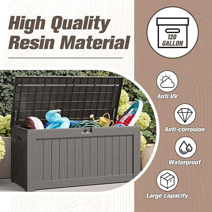 JUMMICO 120 Gallon Resin Deck Box, Large Outdoor Storage Box Waterproof & - Image 3