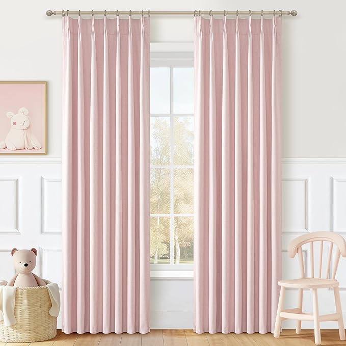 Baby Pink Modern Pinch Pleated Curtains & Drapes 84 Inch Length 2 Panels Set by QJMYDECO