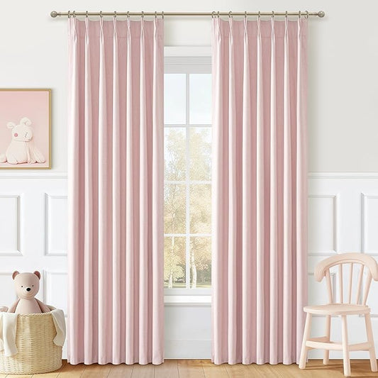 Baby Pink Modern Pinch Pleated Curtains & Drapes 84 Inch Length 2 Panels Set by QJMYDECO