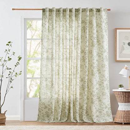 jinchan Linen Floral Curtains Extra Wide by JINCHAN