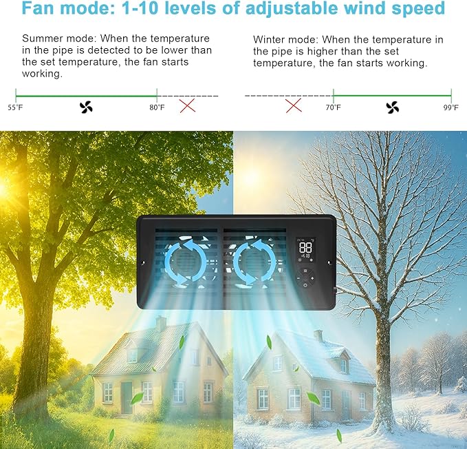 Register Booster Fan for 4" x 10" Vents Only, 10 Speeds to Control Cool & Warm - Image 5
