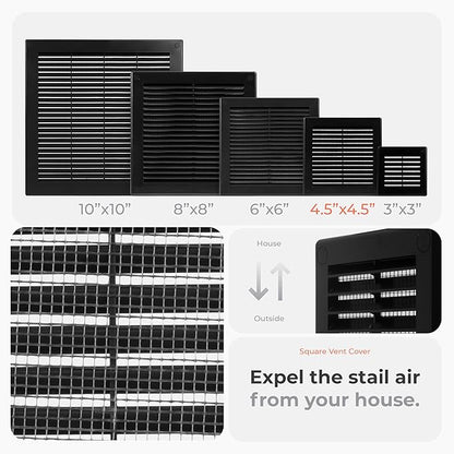 6" x 6" Square Air Vent Cover – Black Plastic Vent Deflector - Image 3