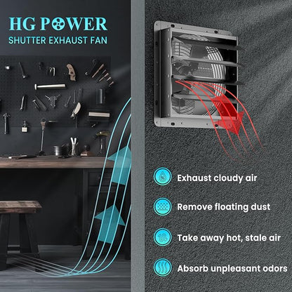 HG Power 14 Inch Shutter Exhaust Fan, 882CFM High-Speed Vent Fan, 1400RPM Wall - Image 5