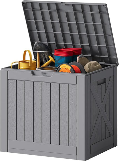 JUMMICO 42 Gallon Deck Box Waterproof, Resin Outdoor Storage Box by JUMMICO
