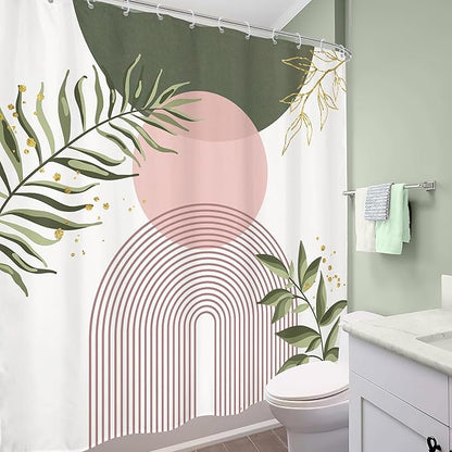 Green Pink Boho Shower Curtain 72Wx72H Modern Bohemian Abstract Sage Green Gold - Image 3