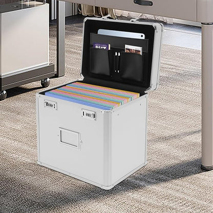Metal Locking File Organizer Box, 13.8*10*13.4 inch Portable Locking Storage - Image 4