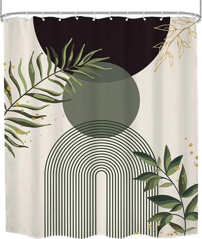 Dark Green Boho Shower Curtain 60Wx72H Black Green Modern Bohemian Mid Century - Image 8