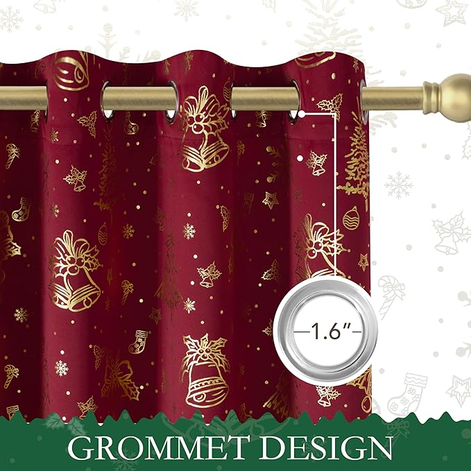 NICETOWN 2 Panels Christmas Red Grommets Curtains 42 x 63 Inch, Decorative - Image 2