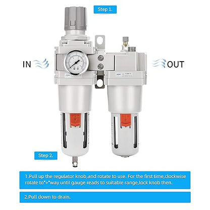 NANPU 1" NPT Compressed Air Filter Regulator Lubricator Combo Water/Oil Trap - Image 4
