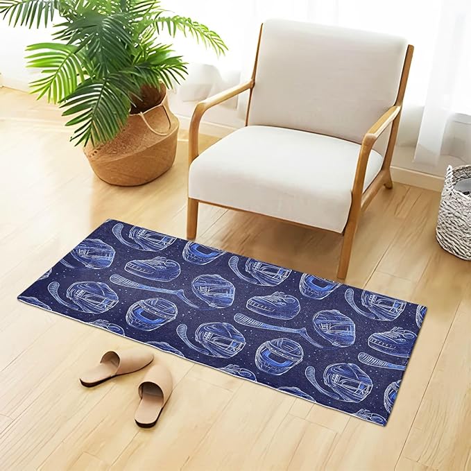 Ice Hockey Pattern Blue Decorative mat Non Slip Anti Mold Washable Rugs - Image 4