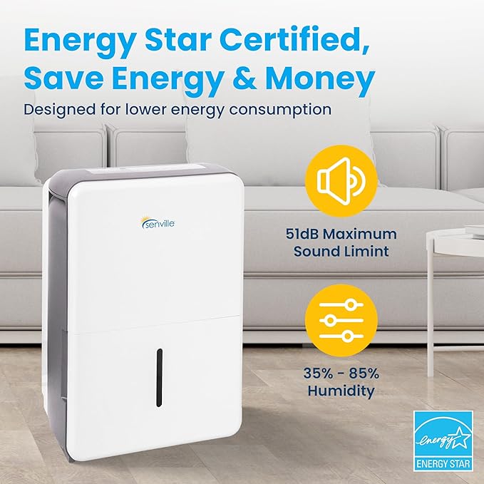 Senville 20 Pint Dehumidifier, Energy Star Certified, Washable Filter, Living - Image 4