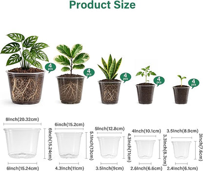 20 Pack 8/6/5/4/3.5 Inch Reinforced Large Clear Nursery Pots - Image 2