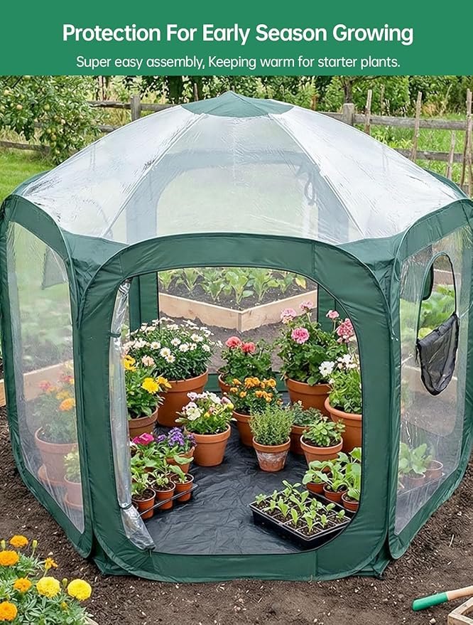 Porayhut Pop up Greenhouse Tent, Portable Large Walk-in Plant House 10’X10’ - Image 8