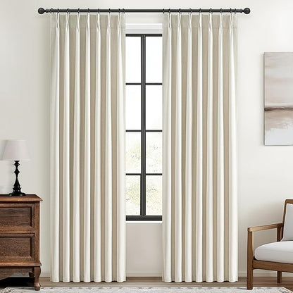 Cream Pleat Blackout Curtains 84 Inch Length 2 Panels Set by QJMYDECO