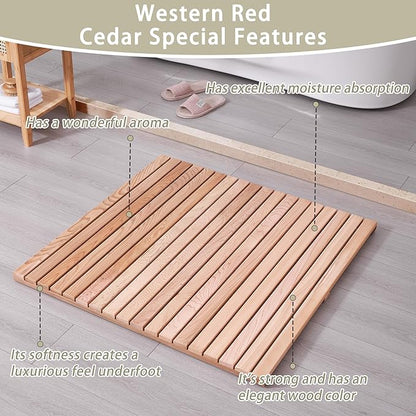 bingaai Cedar Wood Shower Mat 36" × 36" Square, Cedar Wooden Bath Mats - Image 2