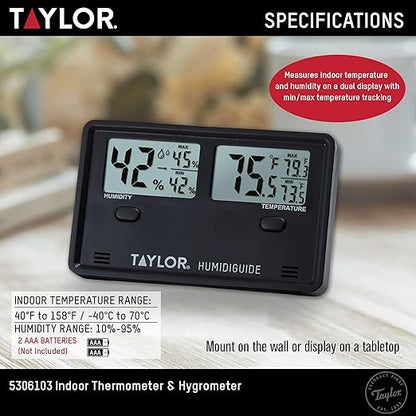Taylor Wireless Digital Indoor Outdoor Thermometer and Hygrometer, Dual Display - Image 3