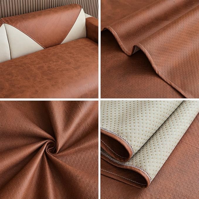 Faux Leather Waterproof Couch Sofa Cover Vintage PU Sectional Couch Cover Non - Image 7